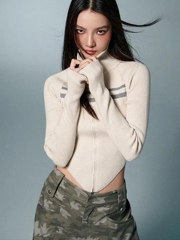 Belted Back Turtleneck Cropped Cardigan