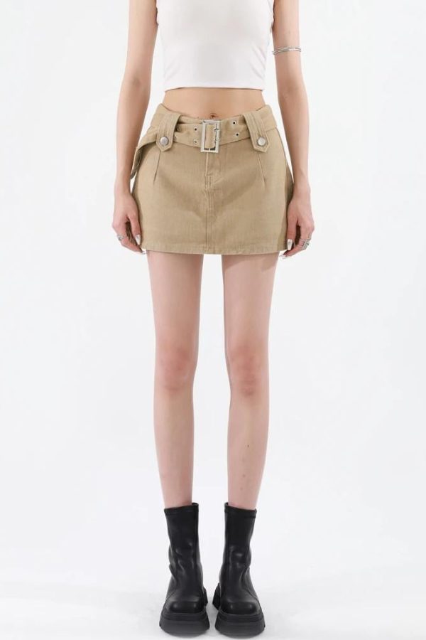 Belted Denim Mini Skirt