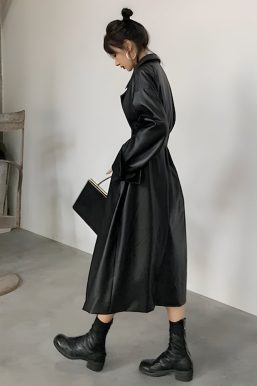 Belted Faux Leather Coat