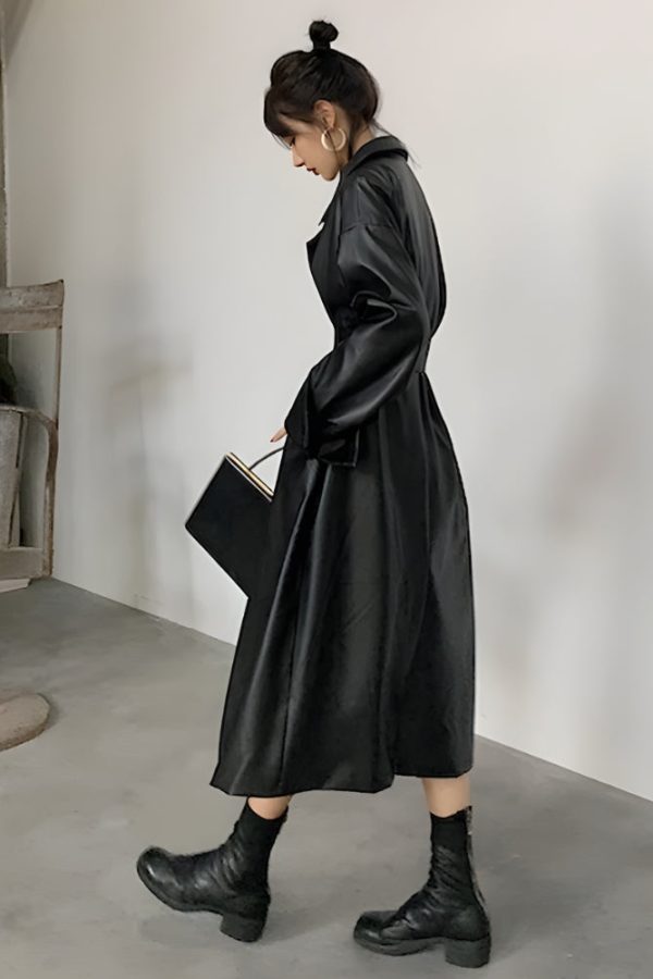 Belted Faux Leather Coat