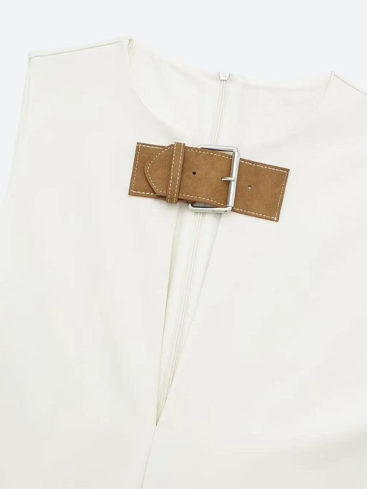 Belted Plunge Neck Mini Dress Belted Plunge Neck Mini Dress