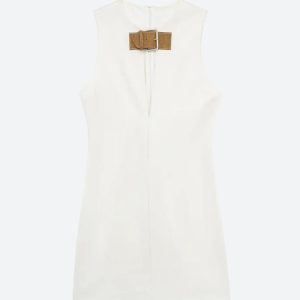 Belted Plunge Neck Mini Dress