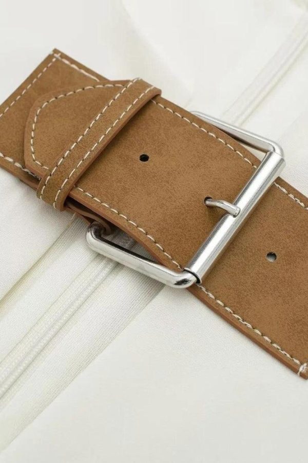 Belted Plunge Neck Mini Dress