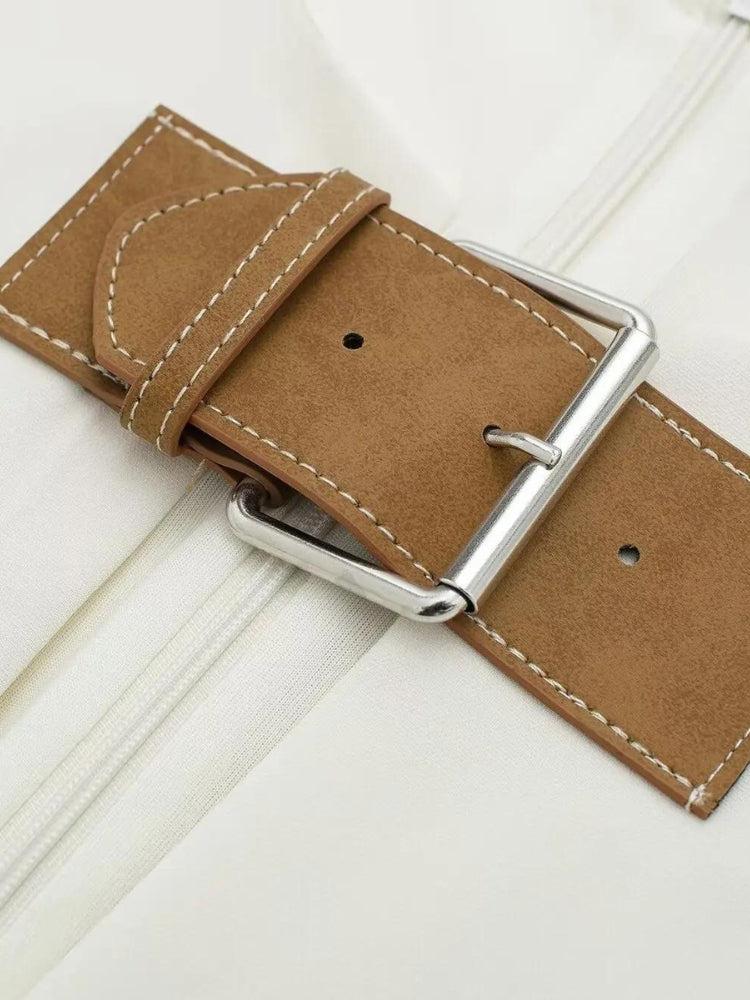 Belted Plunge Neck Mini Dress Belted Plunge Neck Mini Dress