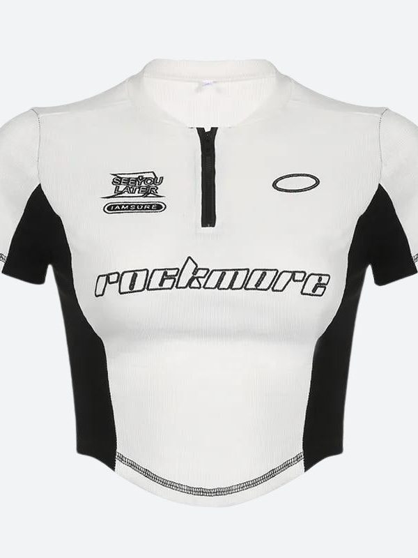 Biker Half Zip-Up Crop Top