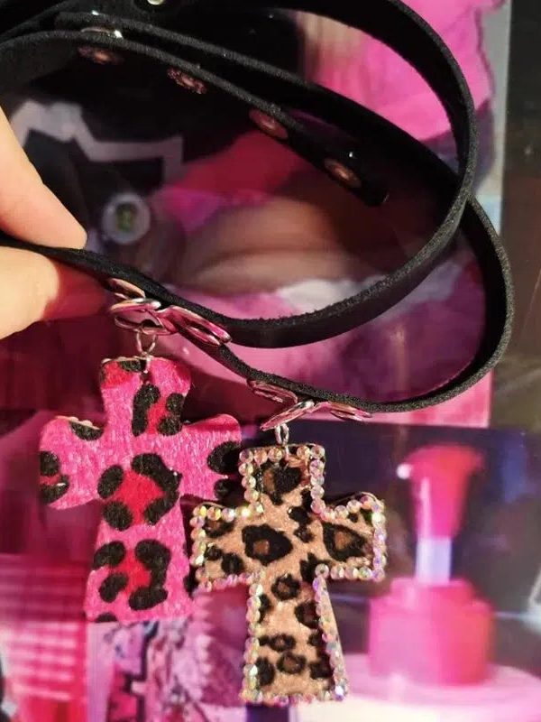 Bimbocore Leopard Cross Choker Necklace
