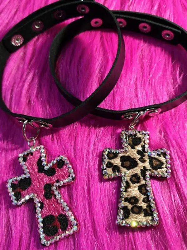 Bimbocore Leopard Cross Choker Necklace