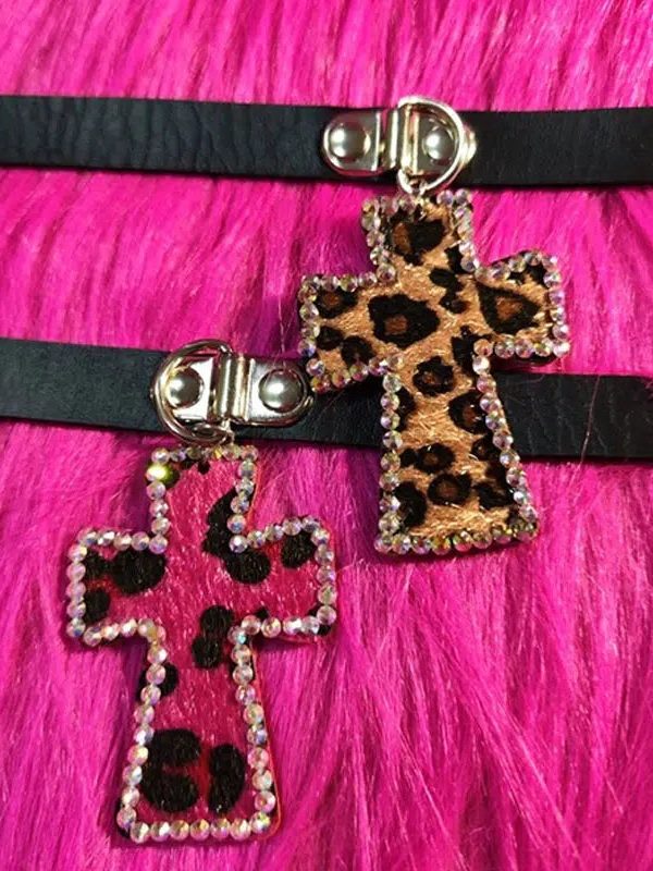 Bimbocore Leopard Cross Choker Necklace