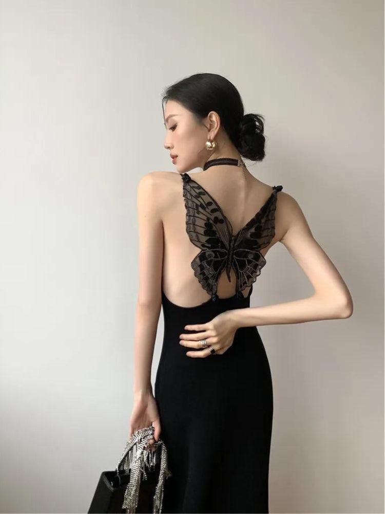 Black Butterfly Back Midi Dress Black Butterfly Back Midi Dress