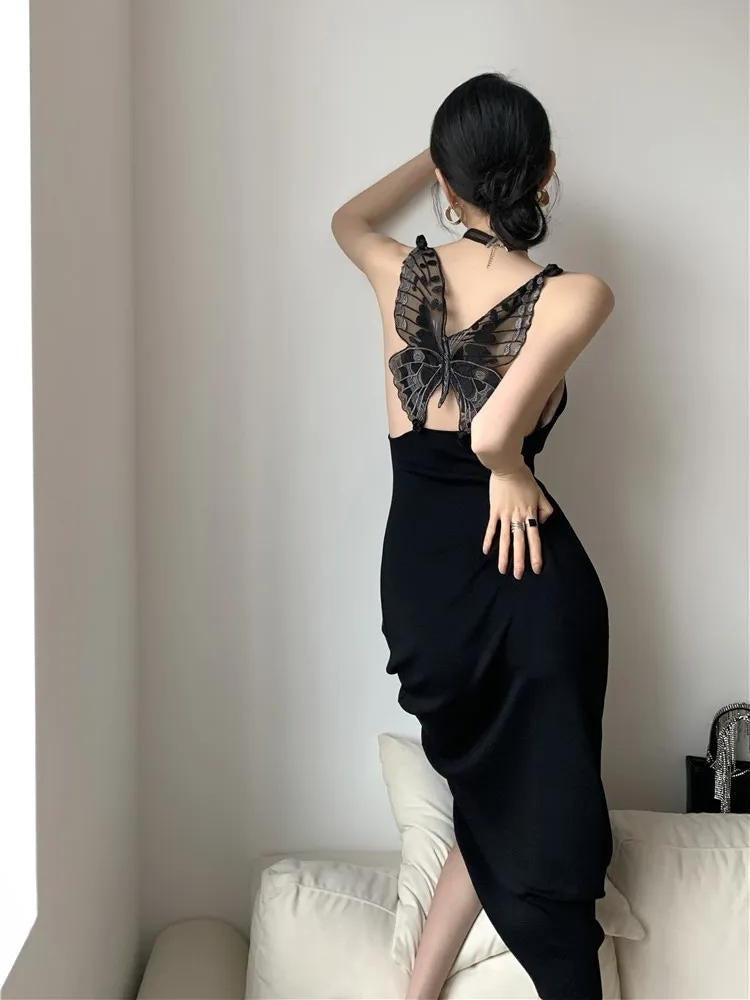 Black Butterfly Back Midi Dress Black Butterfly Back Midi Dress