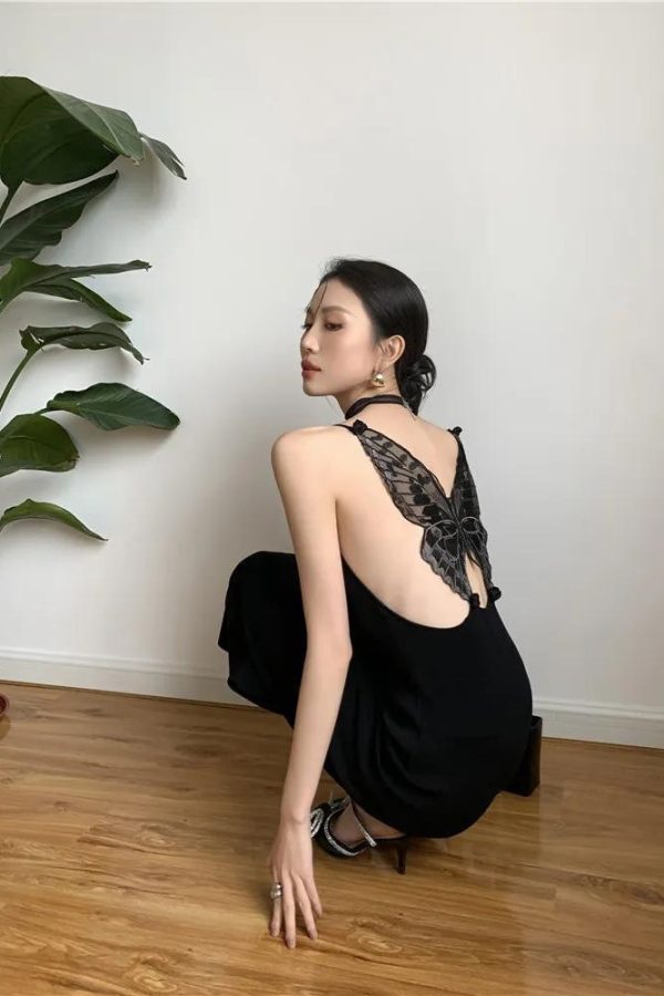 Black Butterfly Back Midi Dress