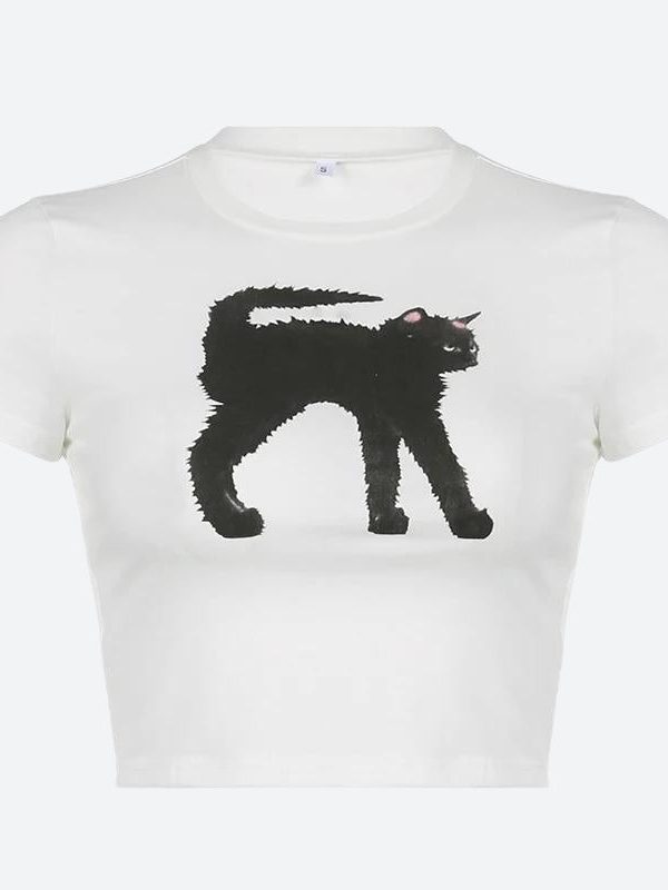 Black Cat Crop Tee