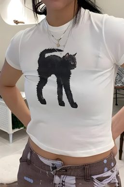 Black Cat Crop Tee