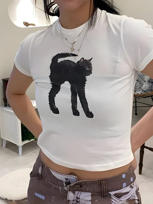 Black Cat Crop Tee