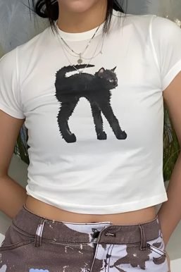 Black Cat Crop Tee