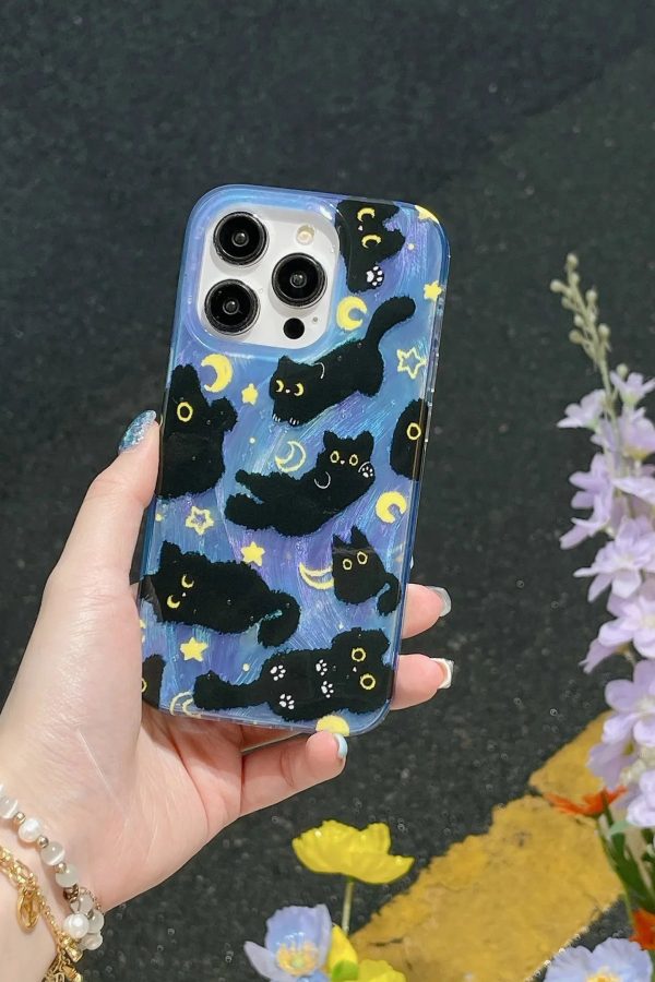 Stylish Outfits with Black Skirts Featuring a Black Cat Phone Case Charm