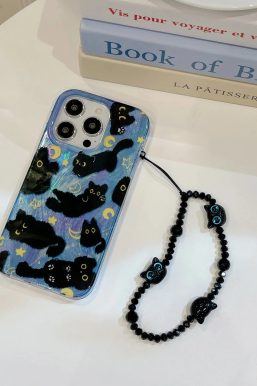 Black Cat Phone Case with Charm