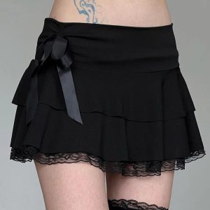 Black Coquette Mini Skirt