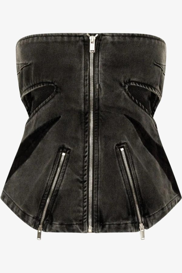 Black Denim Tube Top & Patch Jeans Two Piece Set