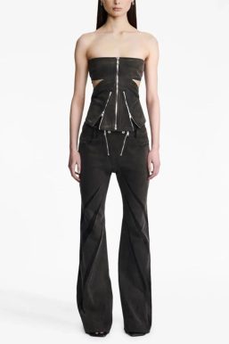 Black Denim Tube Top & Patch Jeans Two Piece Set