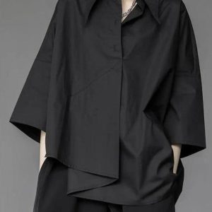 Black Korean Asymmetric Shirt