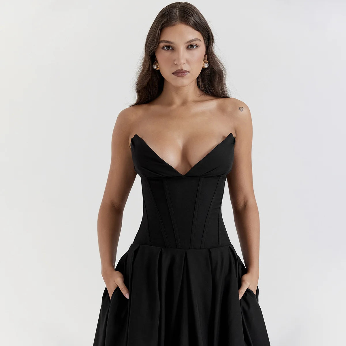 Black Plunge Corset Midi Dress Black Plunge Corset Midi Dress