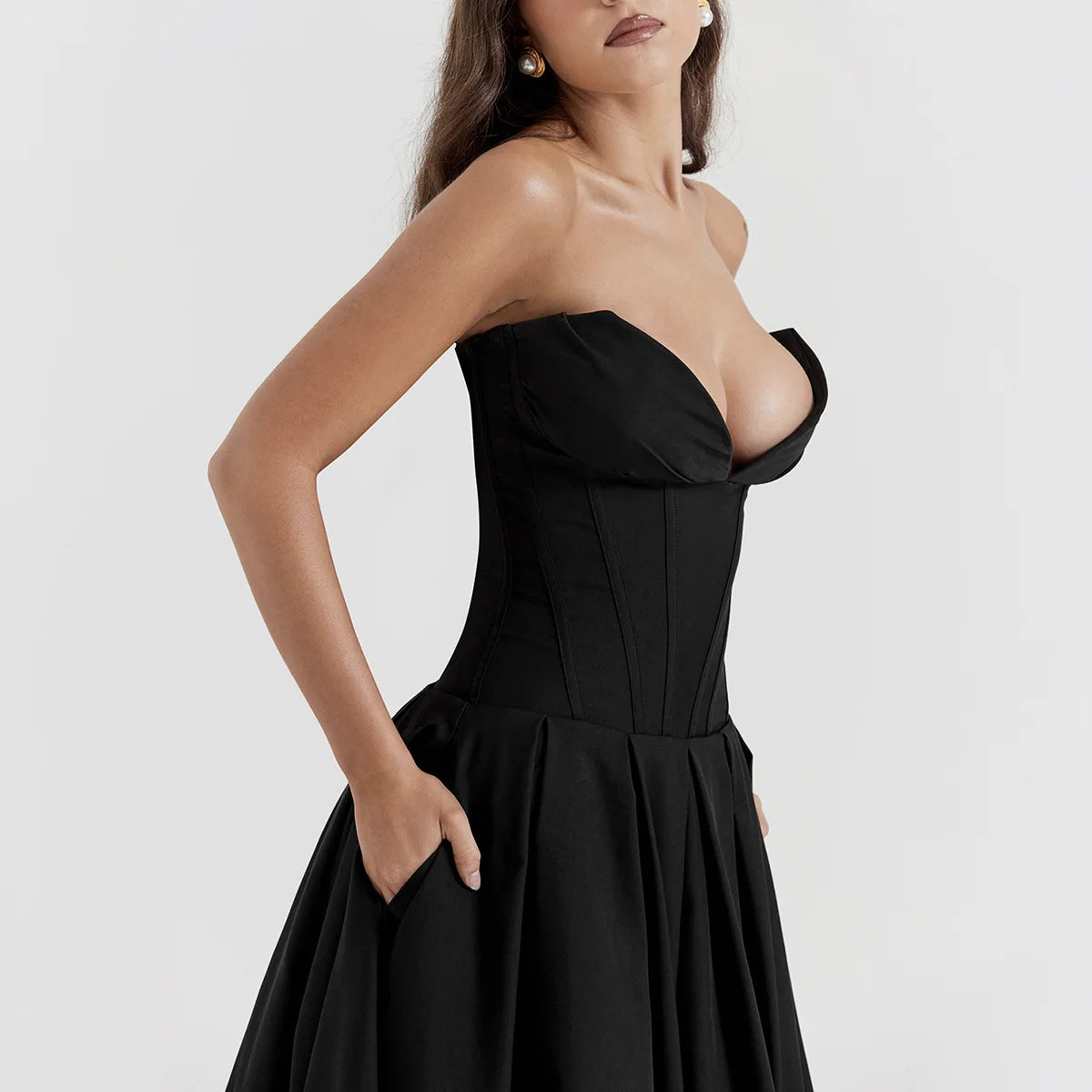 Black Plunge Corset Midi Dress Black Plunge Corset Midi Dress
