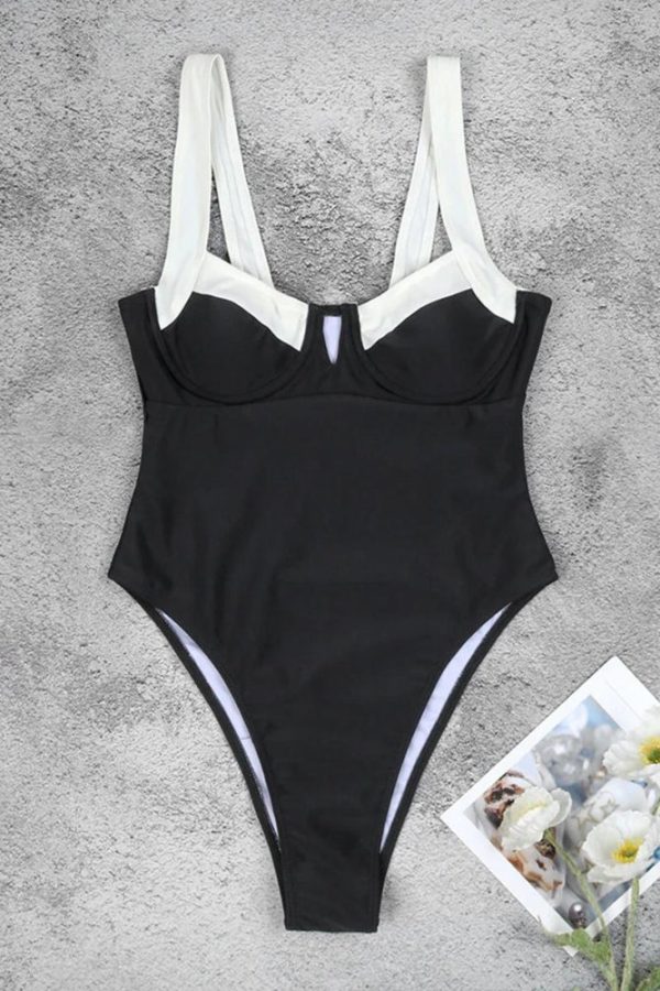 Black & White High Leg Swimsuit