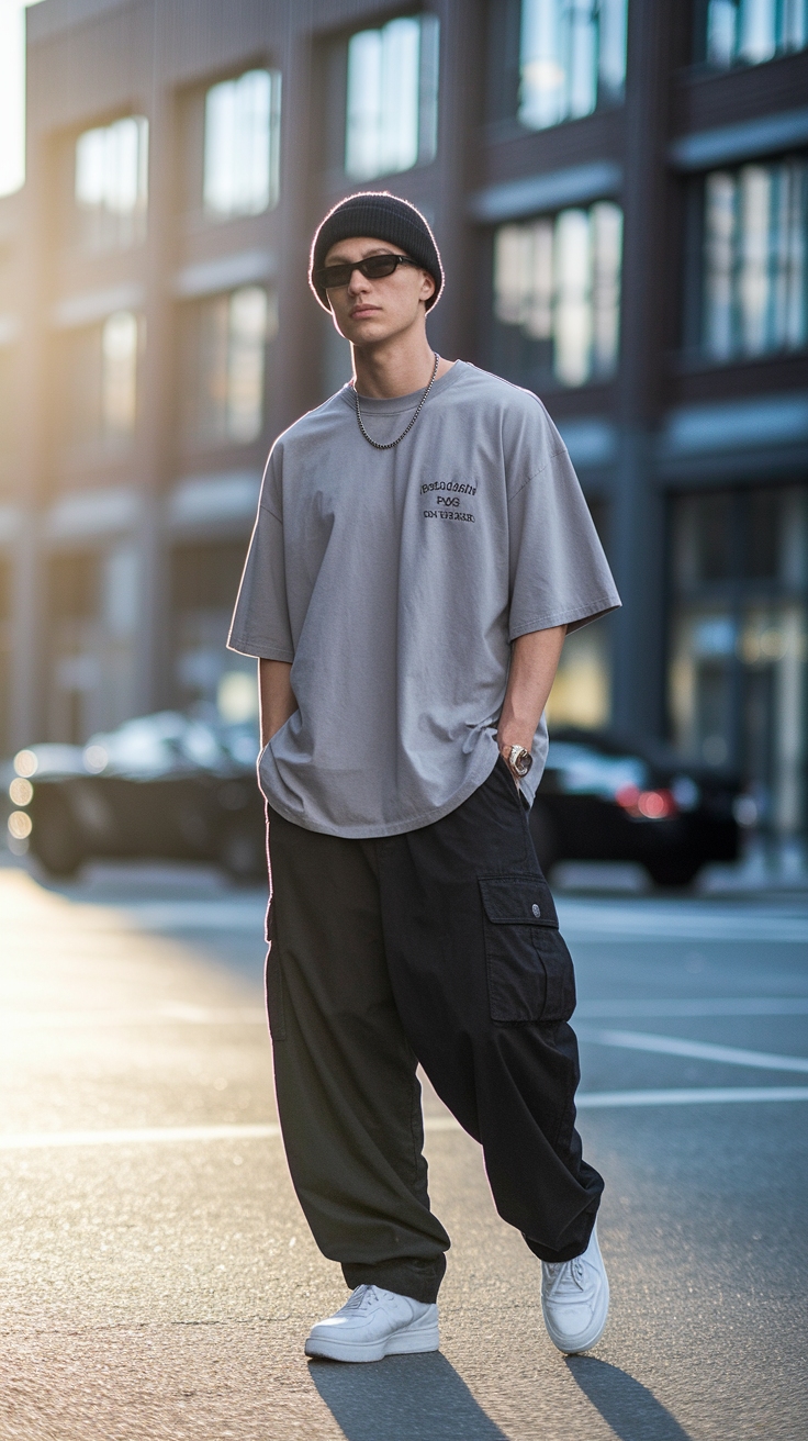 Trendy Choices for Black Baggy Cargo Pants outfit idea