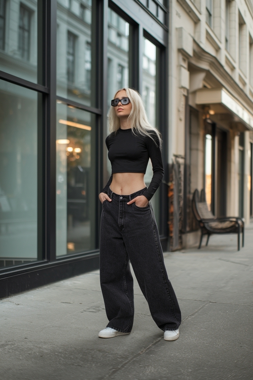 Black Baggy Jeans Outfit 90s: Retro Vibes Revived outfit idea