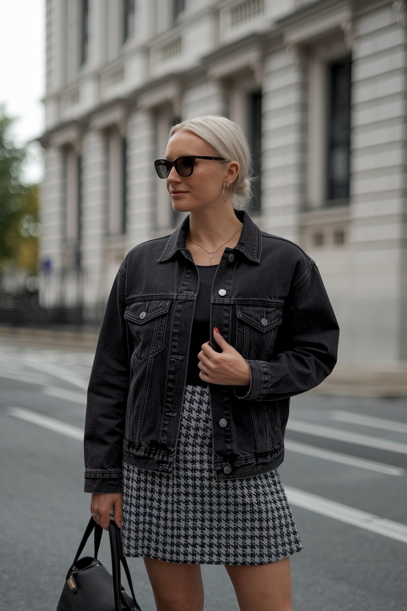 Black Denim Jacket Outfit Women with Ski: A Chic Look outfit idea