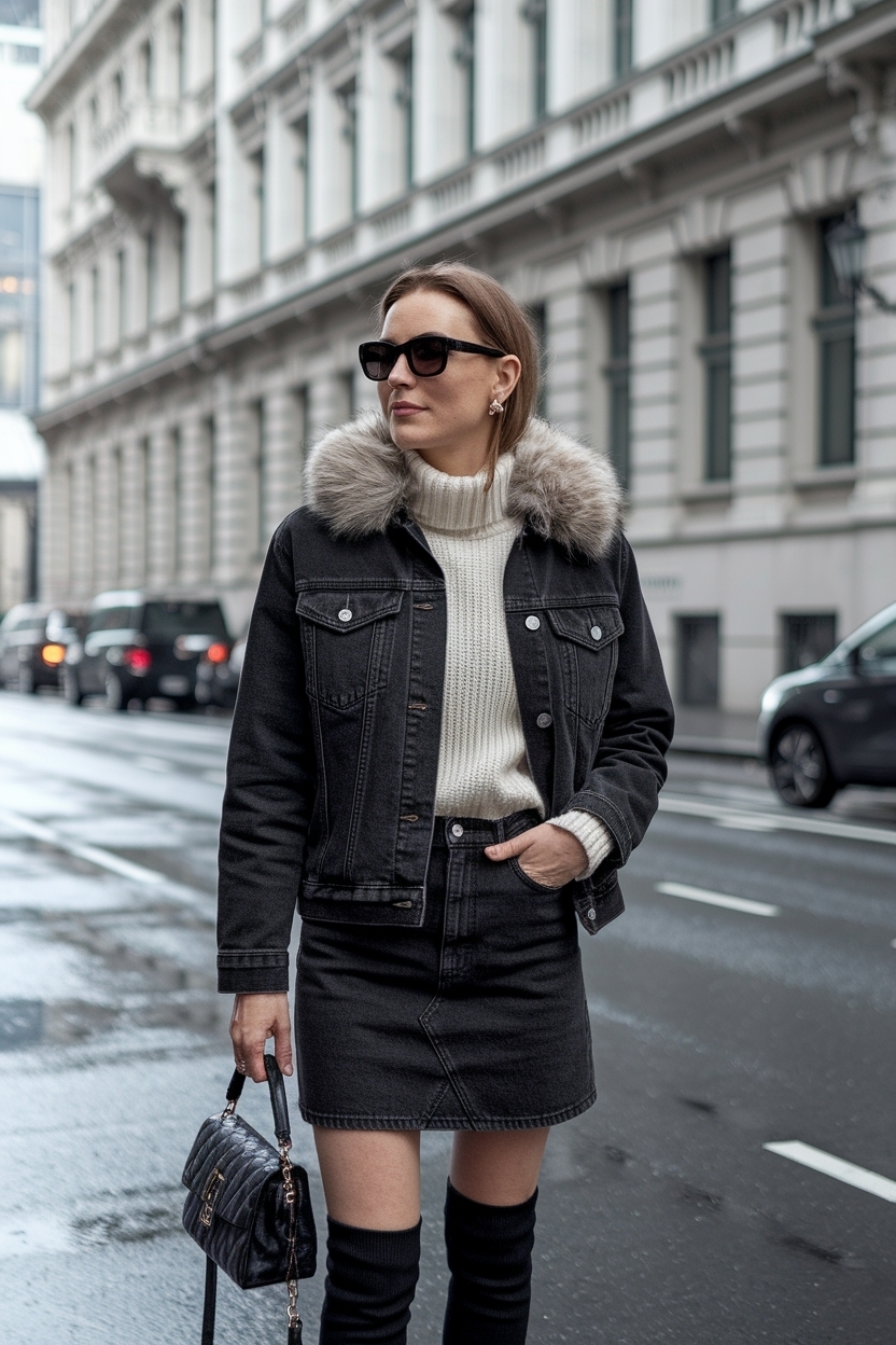Black Denim Skirt Outfit Winter: Style Essentials outfit idea