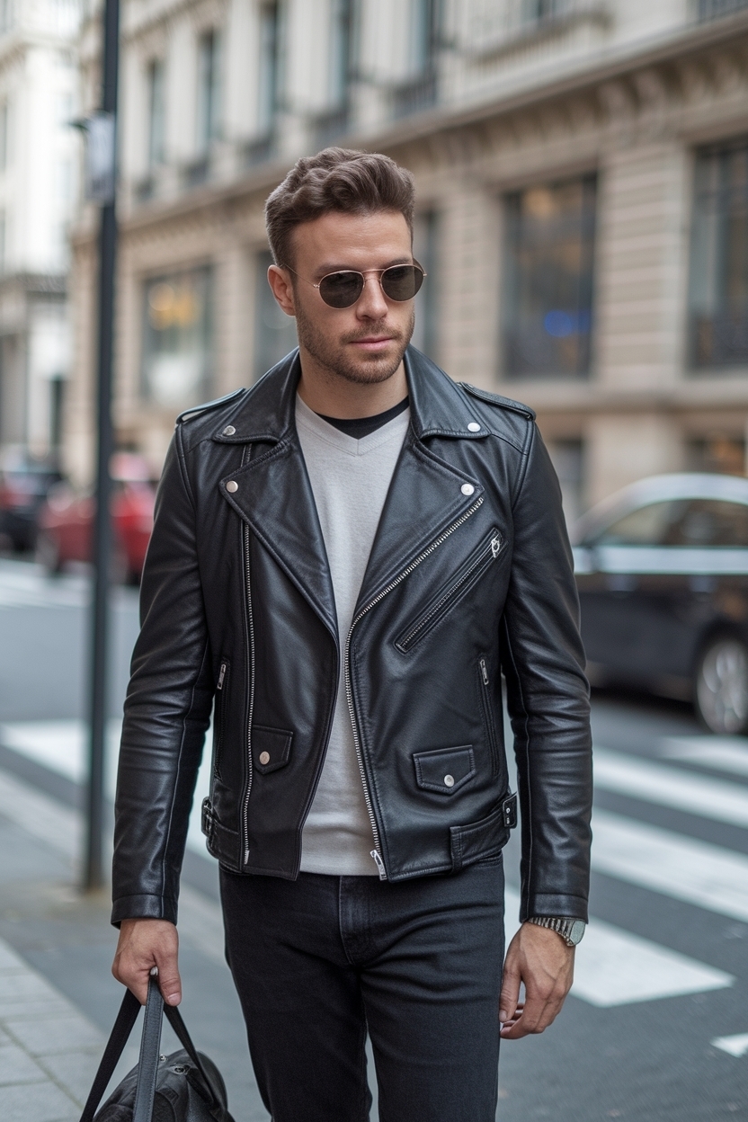 Black Leather Jacket Men Outfit for Every Occasion outfit idea