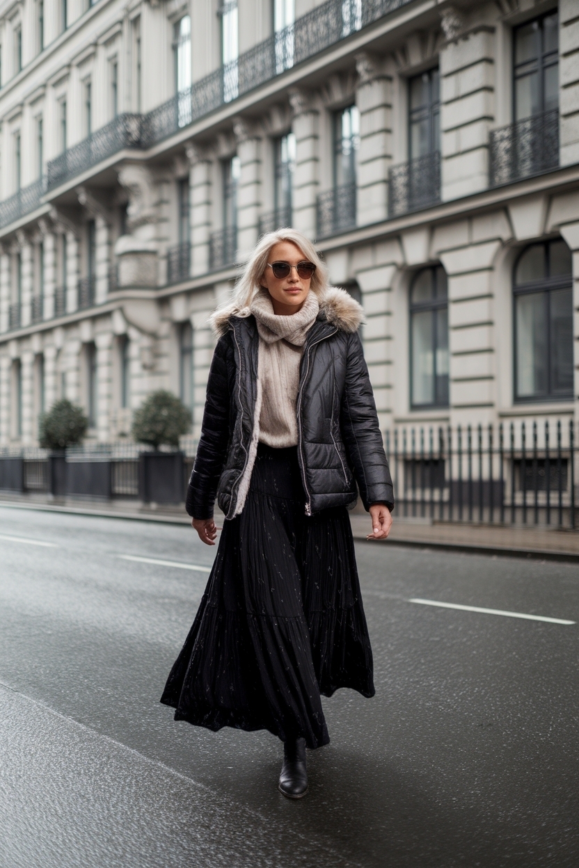 Chic Black Long Skirt Outfit Winter Ideas outfit idea