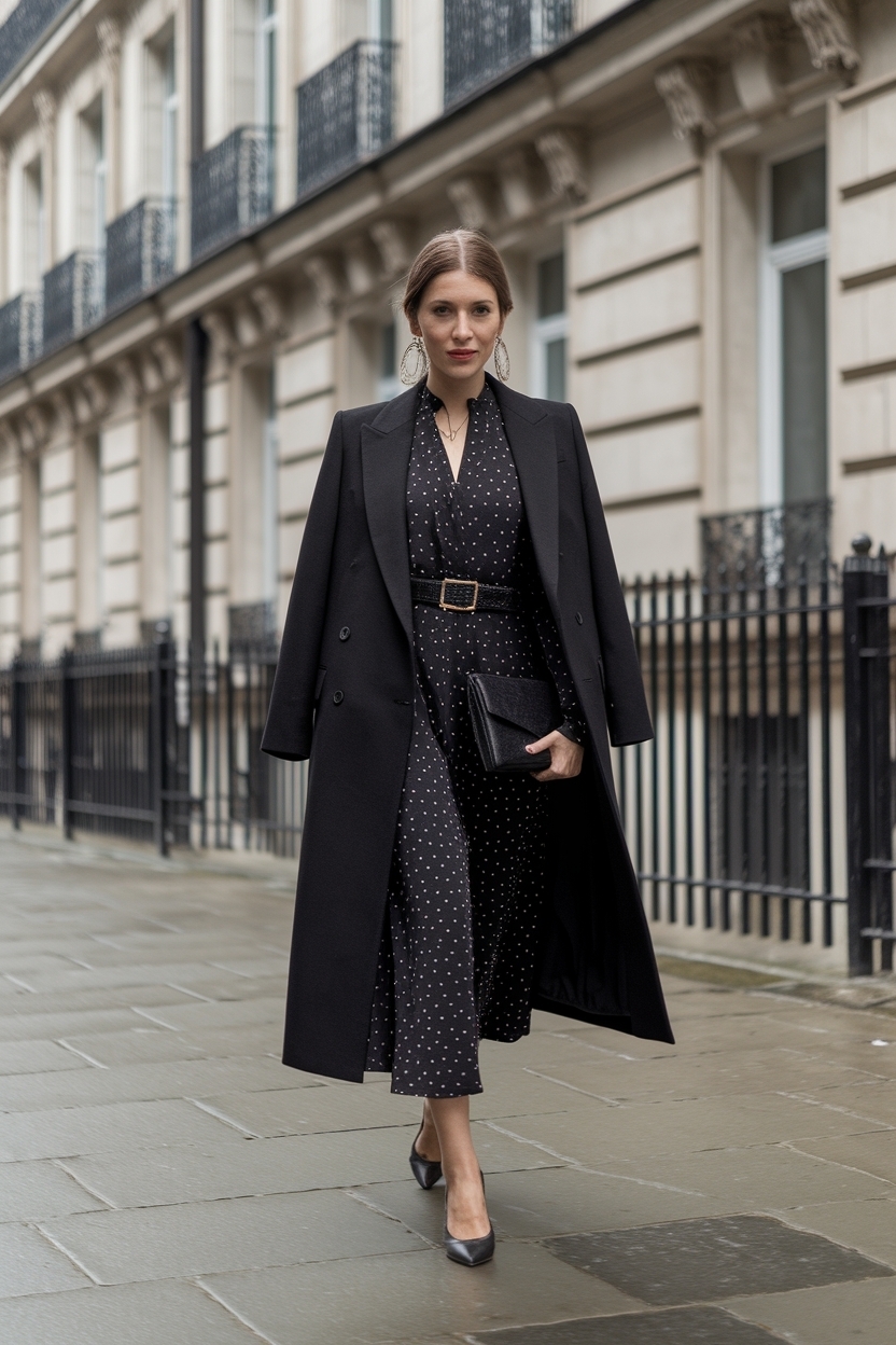 Stylish Black Overcoat Outfit Women with Dress Ideas outfit idea