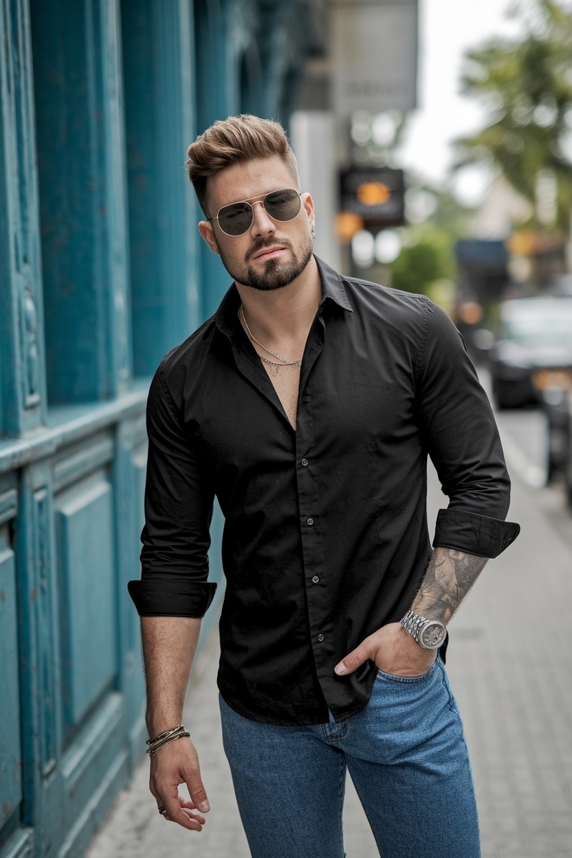 Casual Black Shirt Outfit Men with Jeans for Smart Look outfit idea