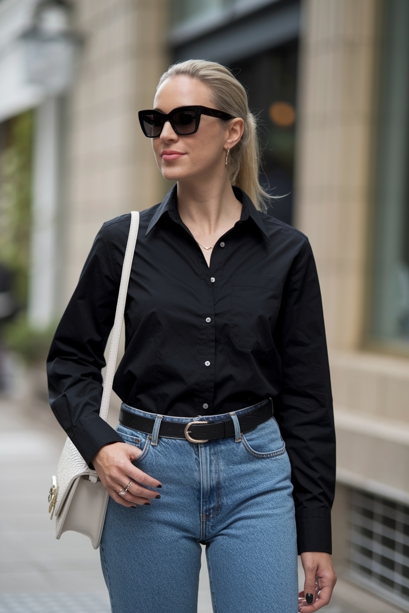 Versatile Black Shirt with Jeans Outfit for All Seasons outfit idea