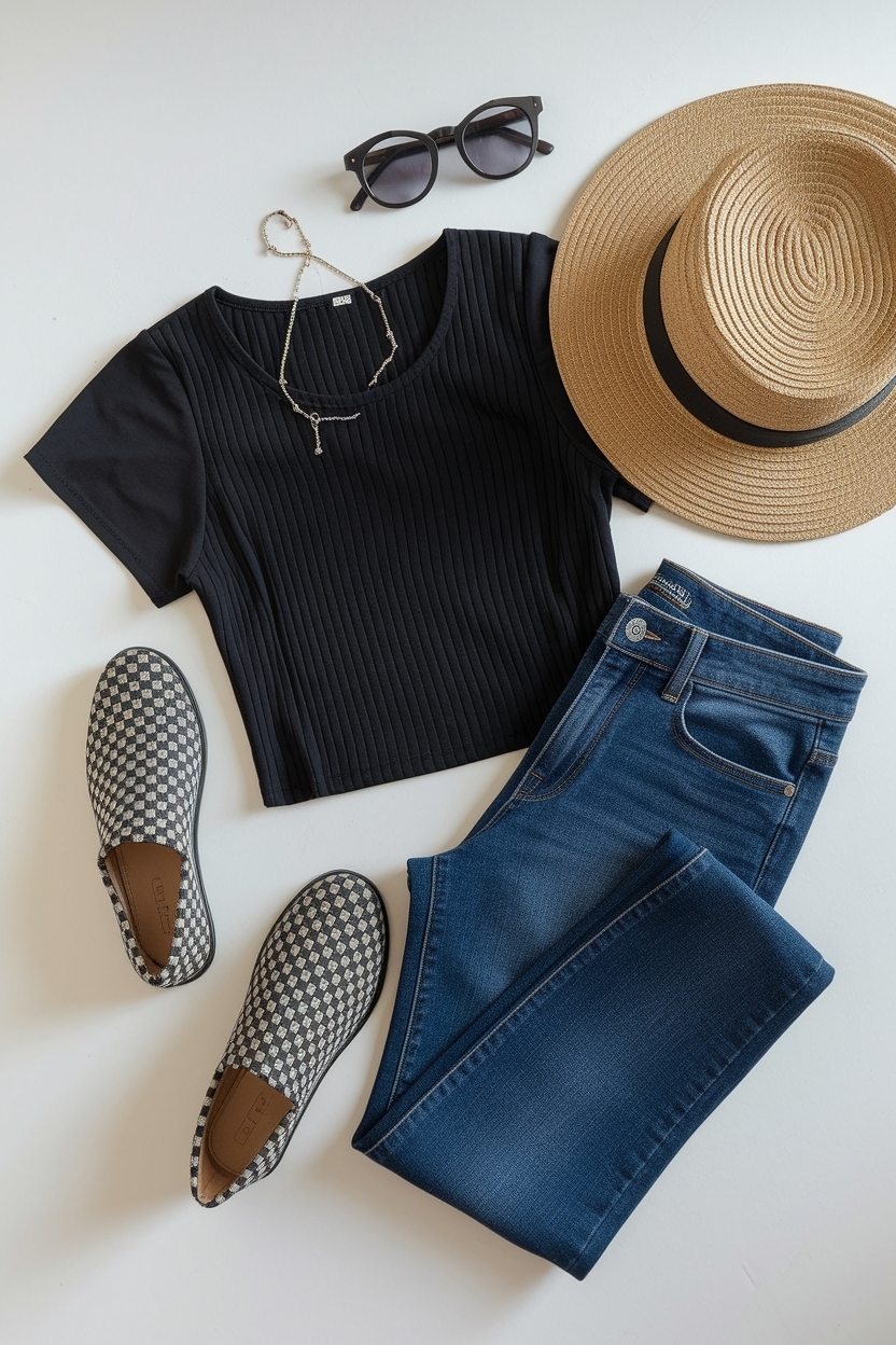 Effortless Black Top and Blue Jeans Outfit for Weekend Vibes outfit idea