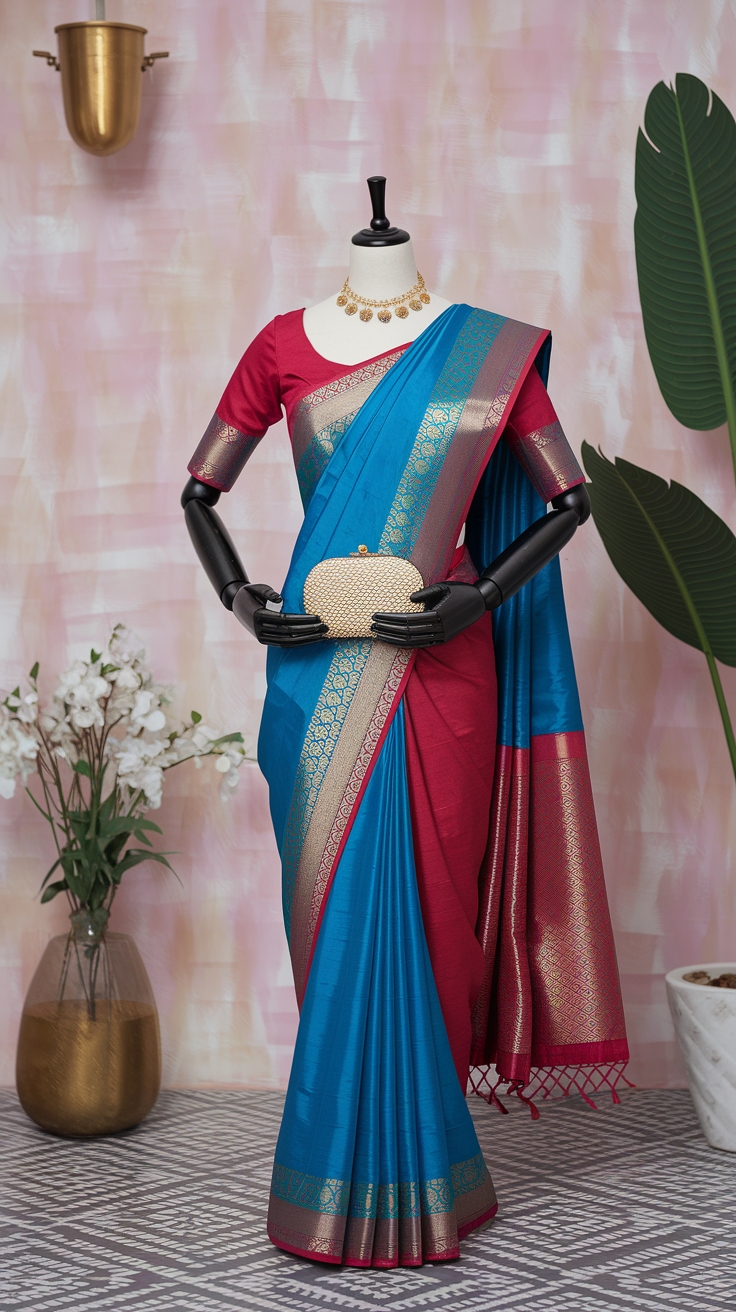 Blue and Red Saree: A Fusion of Tradition and Modernity outfit idea