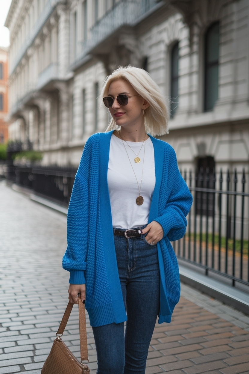 Blue Cardigan Outfit Ideas Women for Chic Layering outfit idea