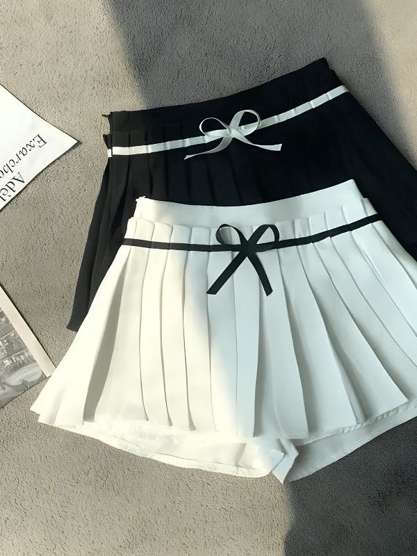 Bow Belt Pleated Mini Skort
