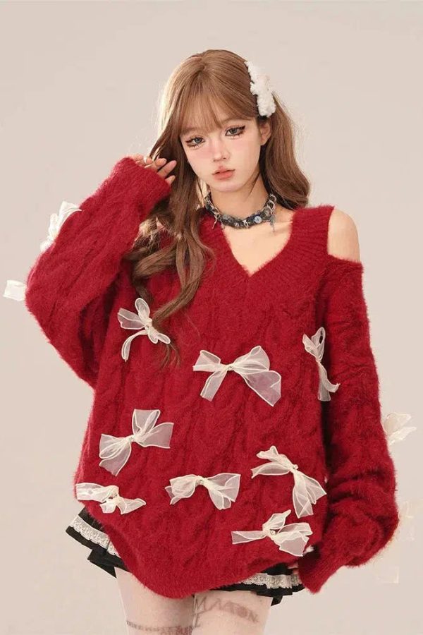 Bow Cut Out Fluffy Sweater