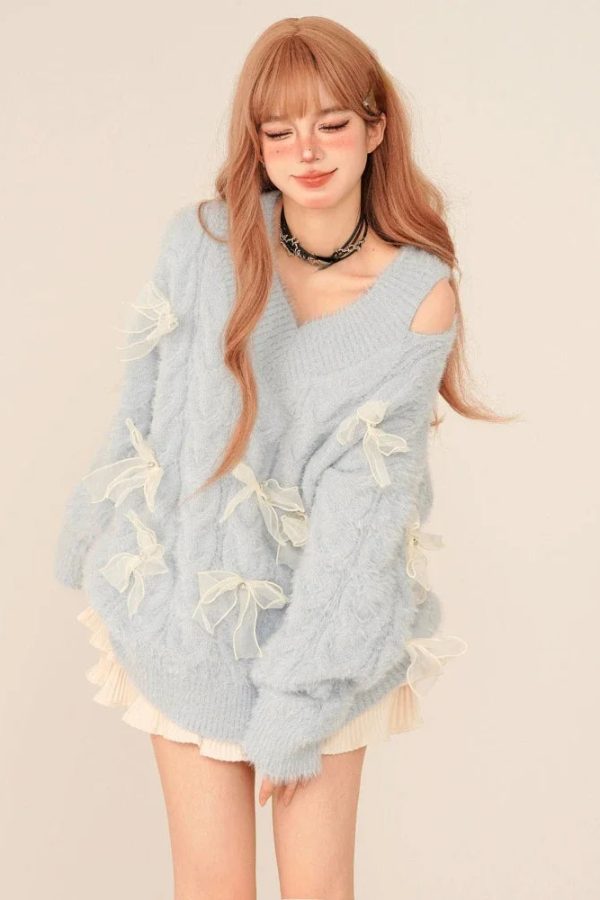 Bow Cut Out Fluffy Sweater