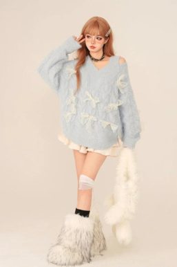 Bow Cut Out Fluffy Sweater