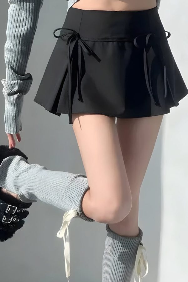 Bow Pleated Mini Skirt