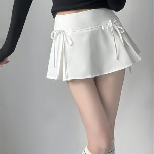 Bow Pleated Mini Skirt