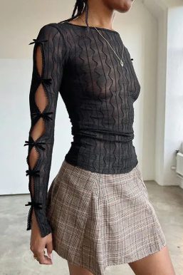 Bow Sleeve Sheer Top