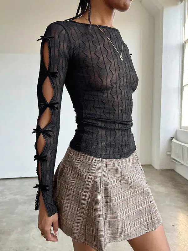 Bow Sleeve Sheer Top