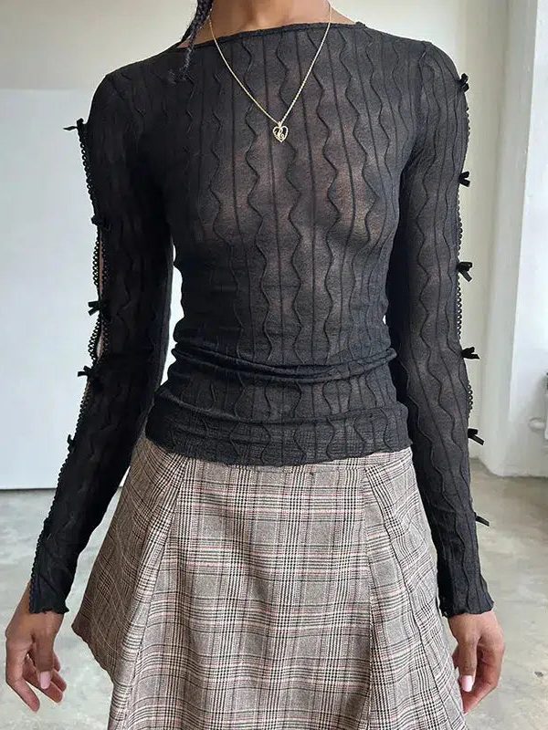 Bow Sleeve Sheer Top