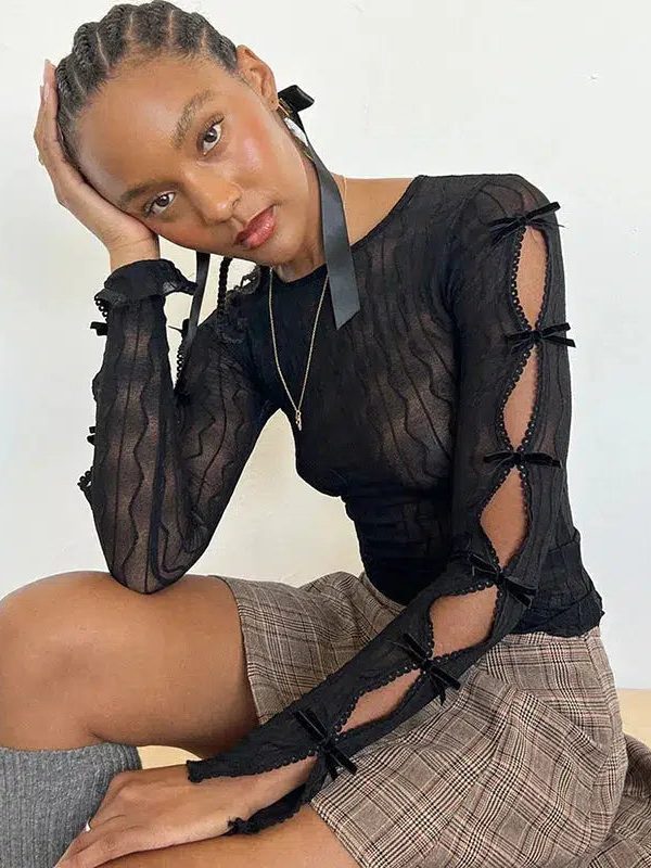 Bow Sleeve Sheer Top